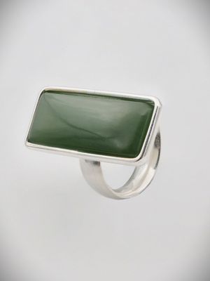 Moko Pounamu Ana Krakosky NZ Genuine Kahurangi Greenstone & Sterling Silver Rectangle Ring - Wainui