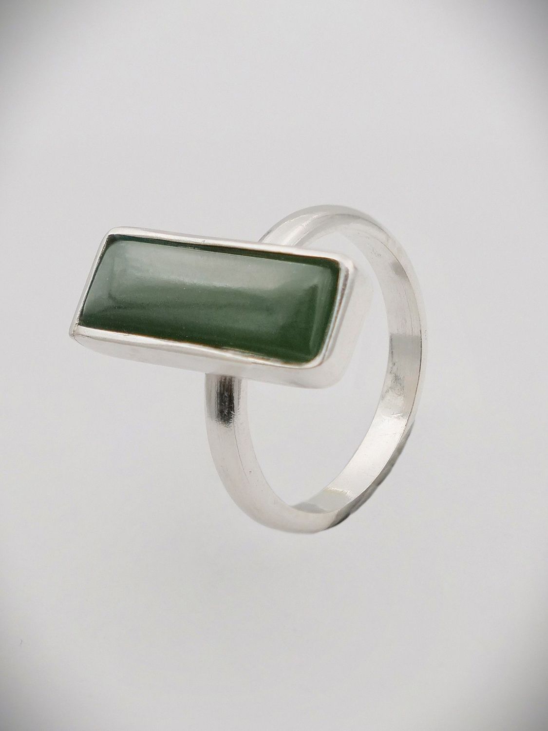 Moko Pounamu Ana Krakosky NZ Genuine Kahurangi Greenstone & Sterling Silver Rectangle Ring - Parakai