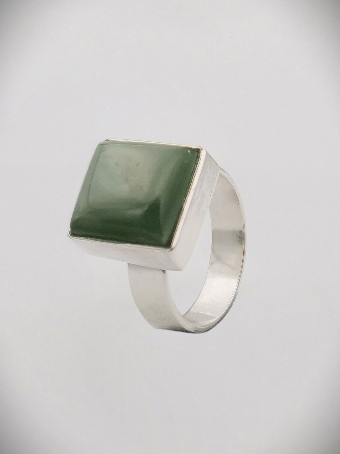 Moko Pounamu Ana Krakosky NZ Genuine Kahurangi Greenstone & Sterling Silver Square Ring - Kaipara