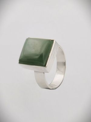Moko Pounamu Ana Krakosky NZ Genuine Kahurangi Greenstone & Sterling Silver Square Ring - Kaipara