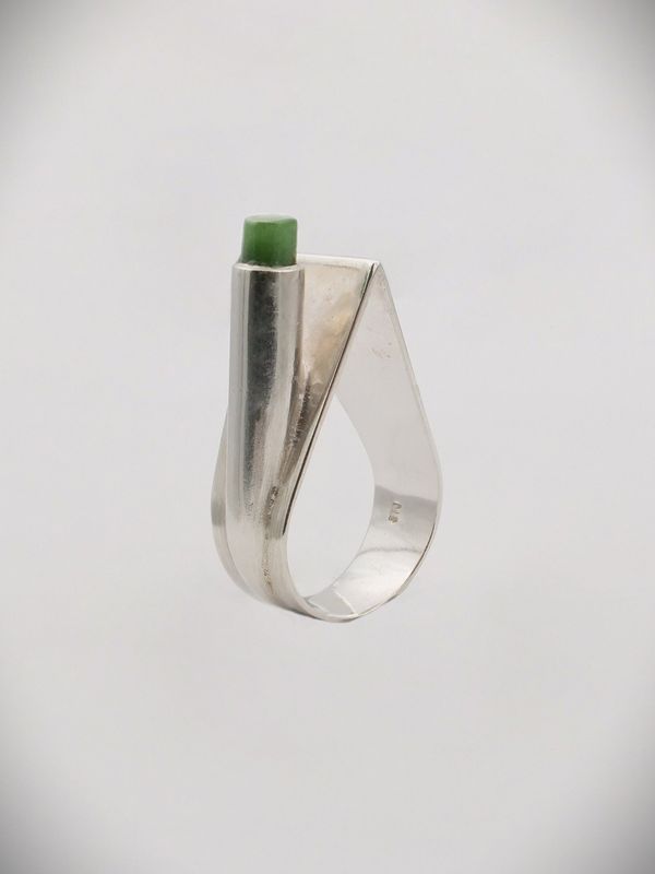 Moko Pounamu Ana Krakosky NZ Genuine Kahurangi Greenstone & Sterling Silver Contemporary Whare Ring - Whare