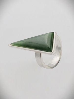 Moko Pounamu Ana Krakosky NZ Genuine Kahurangi Flower Greenstone & Sterling Silver Contemporary Triangle Ring - Matuku