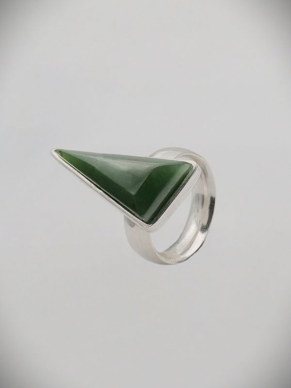 Moko Pounamu Ana Krakosky NZ Genuine Kahurangi Greenstone & Sterling Silver Contemporary Triangle Ring - Wainamu