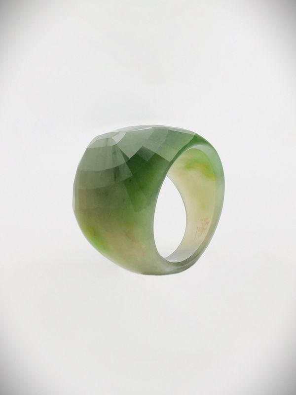 Moko Pounamu Faceted Ring NZ Genuine Kahurangi Greenstone - Titoki