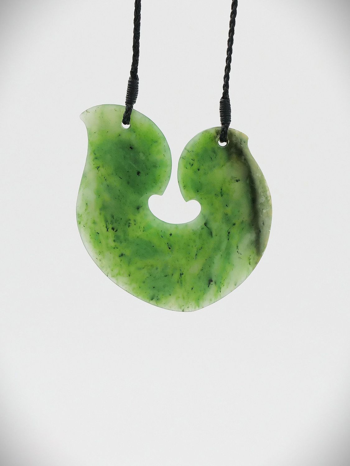 Moko Pounamu Hei Matau (Hook) NZ Genuine Kahurangi Flower Greenstone - Kakatahi