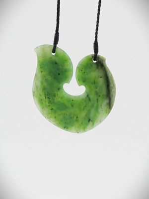 Moko Pounamu Hei Matau (Hook) NZ Genuine Kahurangi Flower Greenstone - Kakatahi