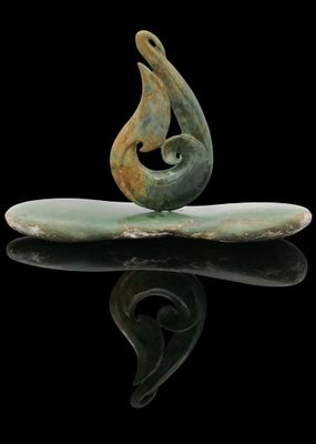 Moko Pounamu Contemporary Matau NZ Genuine Kawakawa Greenstone - Kokohinau