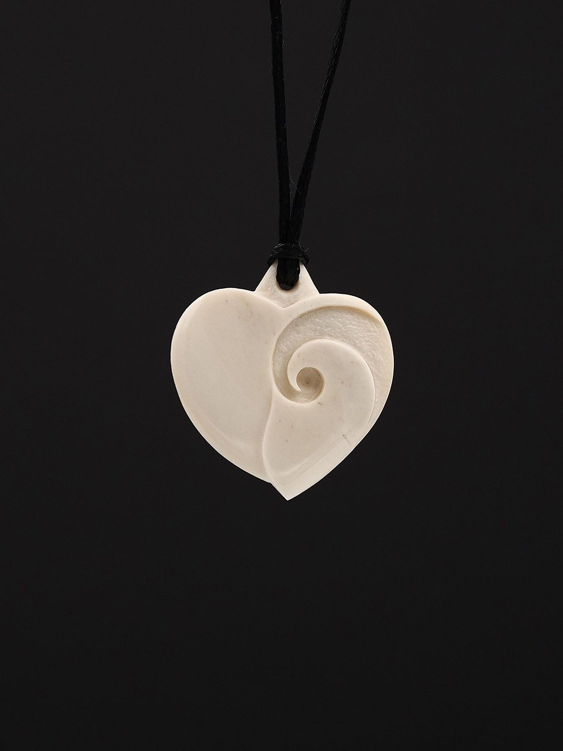 Moko Pounamu Heart Whale Bone Carving - Puketitiri