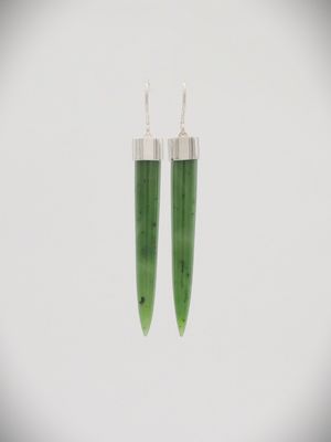 Moko Pounamu NZ Genuine Greenstone and Silver Pendulum Drop Earrings SC3ER