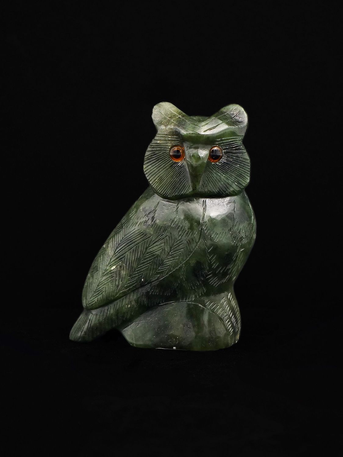 Moko Pounamu Owl NZ Genuine Kawakawa Greenstone - Ruru