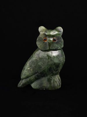 Moko Pounamu Owl NZ Genuine Kawakawa Greenstone - Ruru