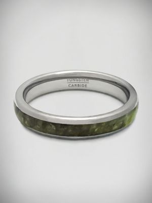 Moko Pounamu Tungsten Carbide & Genuine NZ Kawakawa Greenstone Band Ring 4mm TBR4