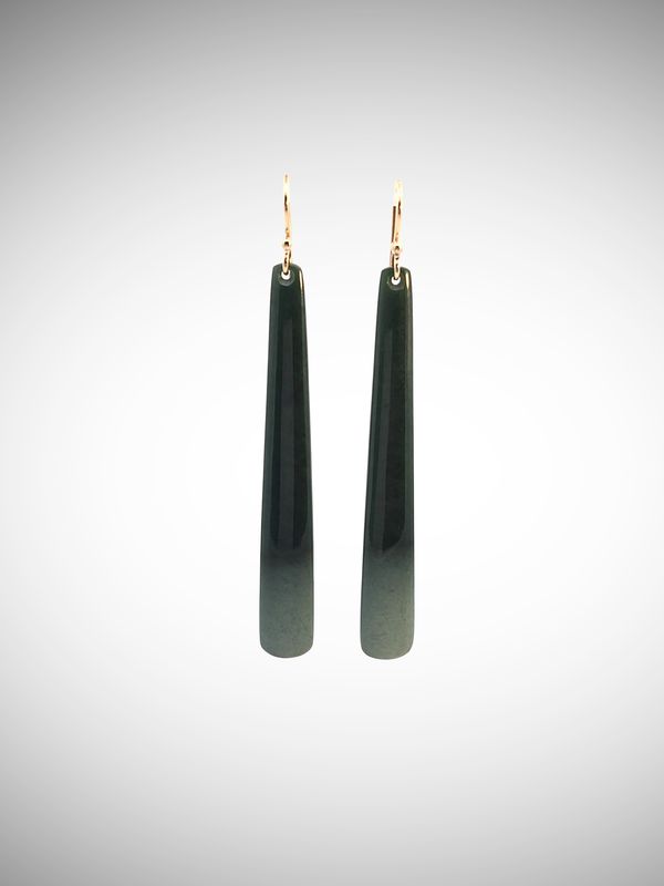 Moko Pounamu NZ Kawakawa Flower Greenstone & Gold Hook Earrings - Otapara