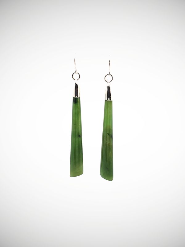 Moko Pounamu NZ Kahurangi Greenstone & Sterling Silver Earrings - Papaki
