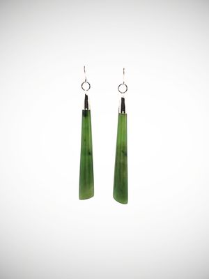 Moko Pounamu NZ Kahurangi Greenstone & Sterling Silver Earrings - Papaki