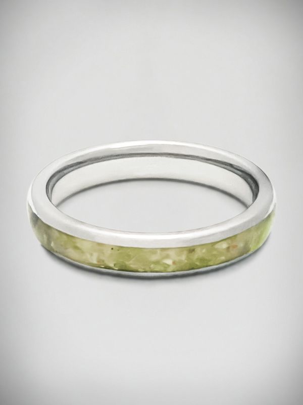 Moko Pounamu Sterling Silver & Genuine NZ Kahurangi Greenstone Band Ring 4mm SSBR4