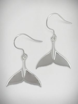 Moko Pounamu Whale Tail Sterling Silver Drop Earrings - WT2