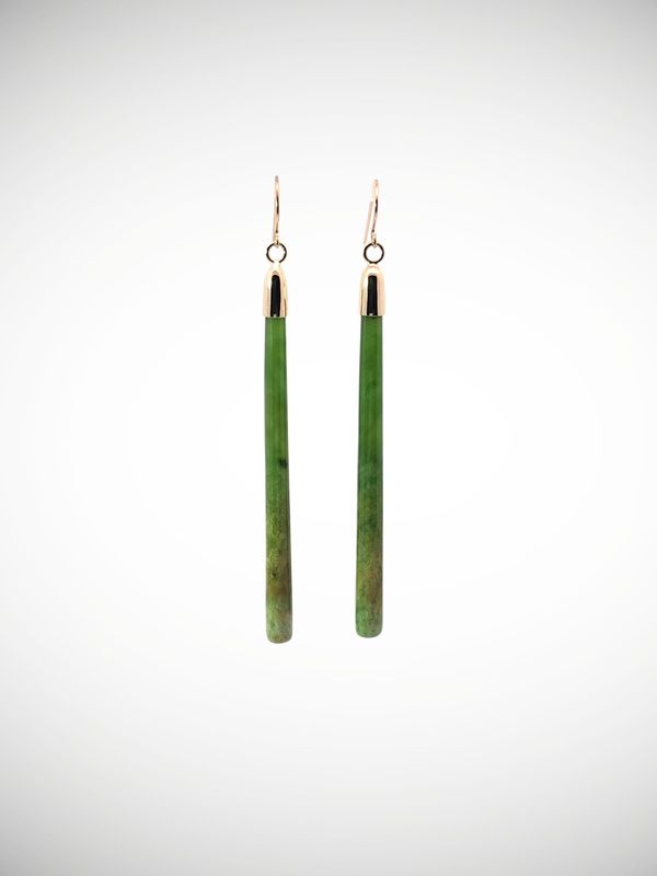 Moko Pounamu NZ Genuine Kahurangi Flower Greenstone & 9ct Gold Earrings - Uenuku
