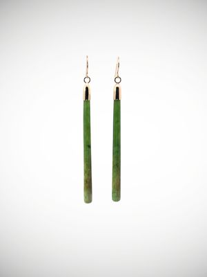 Moko Pounamu NZ Genuine Kahurangi Flower Greenstone & 9ct Gold Earrings - Uenuku