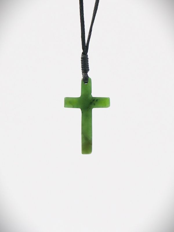 Moko Pounamu Cross NZ Genuine Kawakawa Greenstone - Titirangi