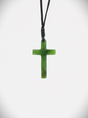 Moko Pounamu Cross NZ Genuine Kawakawa Greenstone - Titirangi