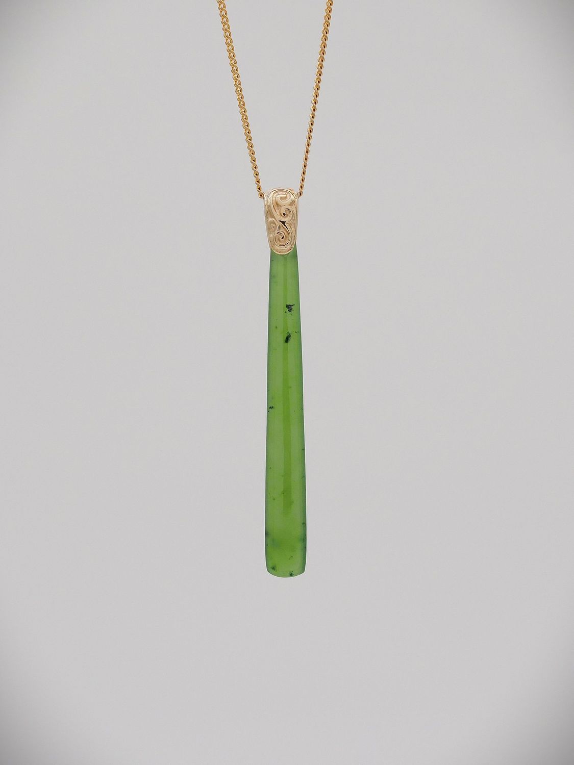 Moko Pounamu Kuru (Drop) NZ Genuine Kahurangi Greenstone and 9ct Gold Pendant - Kotare