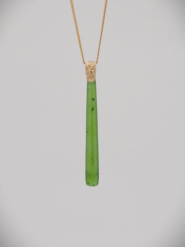 Moko Pounamu Kuru (Drop) NZ Genuine Kahurangi Greenstone and 9ct Gold Pendant - Kotare