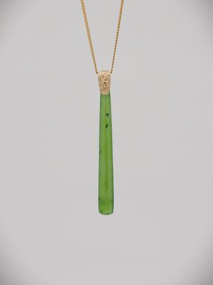 Moko Pounamu Kuru (Drop) NZ Genuine Kahurangi Greenstone and 9ct Gold Pendant - Kotare