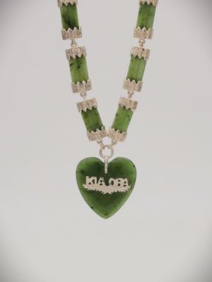 Moko Pounamu Kia Ora Heart NZ Genuine Kawakawa Greenstone Sterling Silver Necklace - Manawa