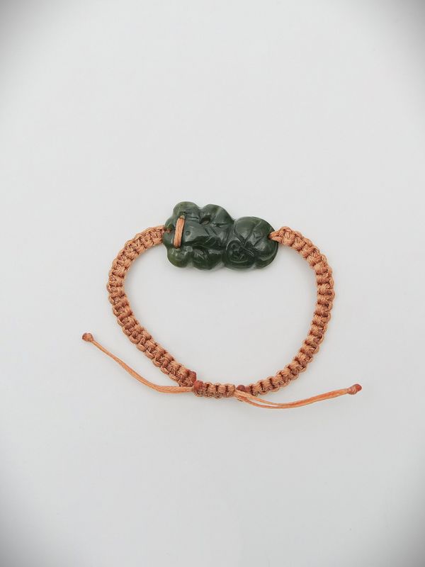 Moko Pounamu Hei Tiki Adjustable Bracelet NZ Genuine Kawakawa Greenstone - Tinui