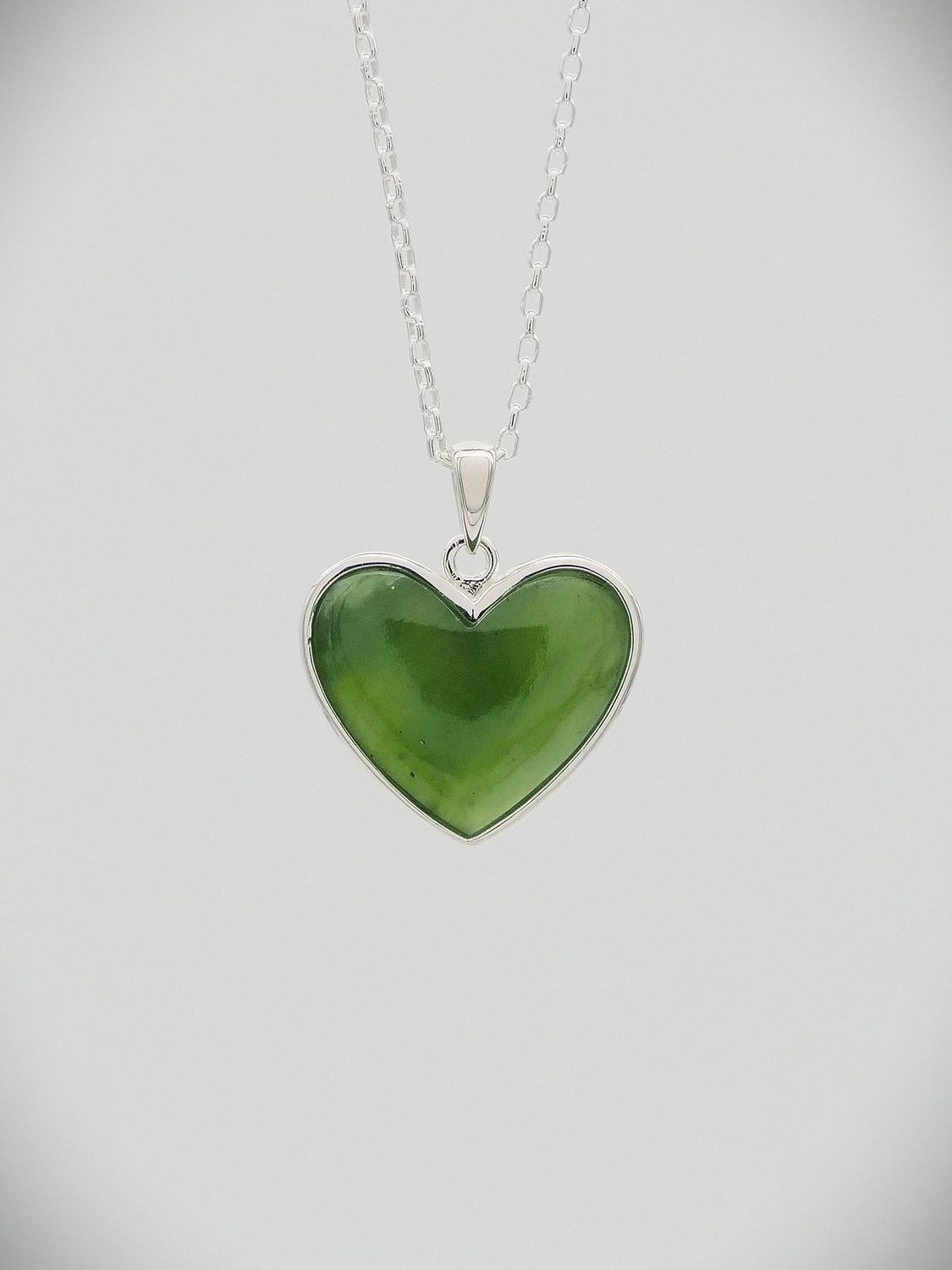Moko Pounamu Greenstone & Sterling Silver Heart Pendant - H2S