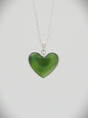 Moko Pounamu Greenstone & Sterling Silver Heart Pendant - H2S