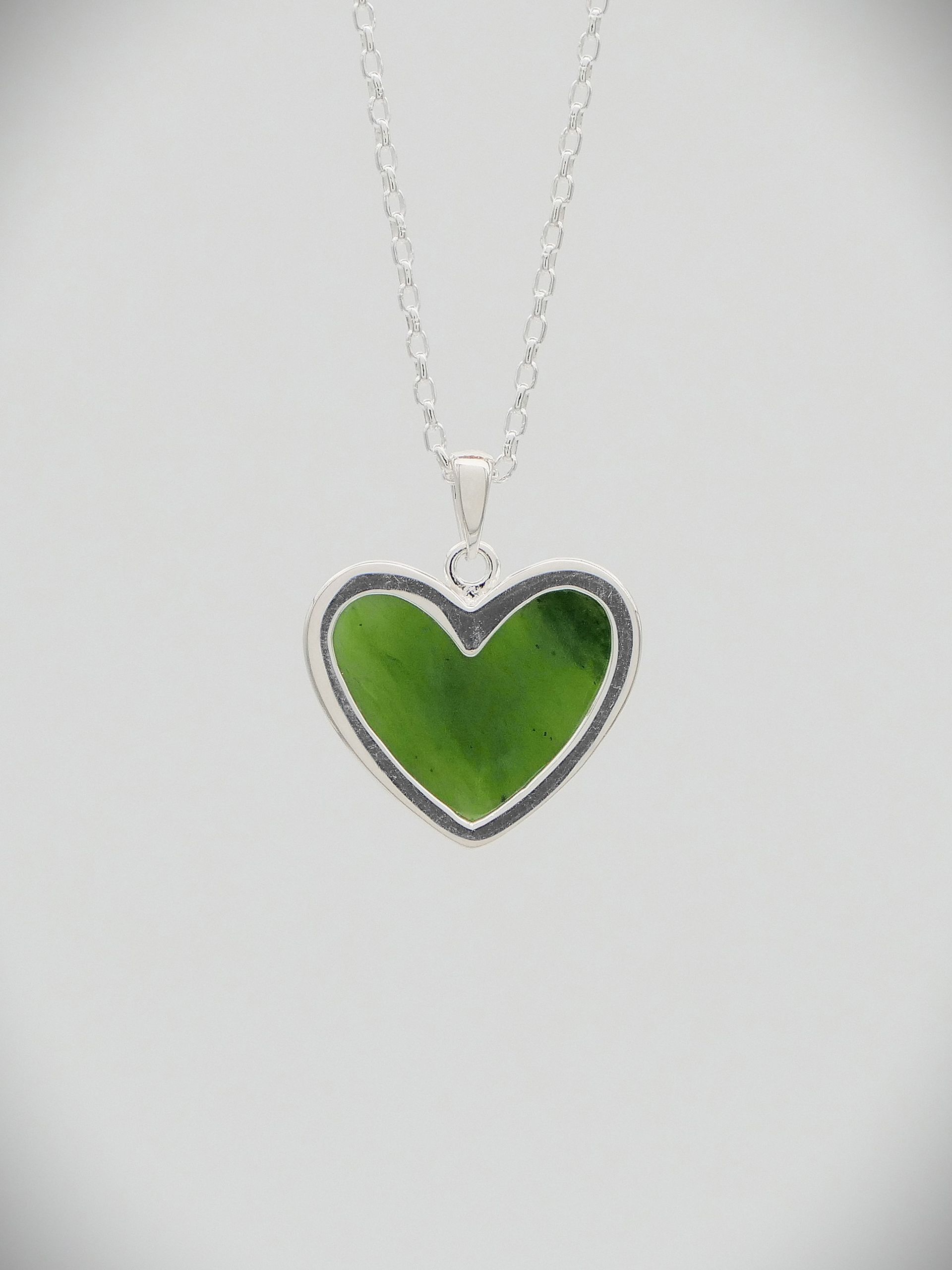 Moko Pounamu Greenstone & Sterling Silver Heart Pendant - H2SV