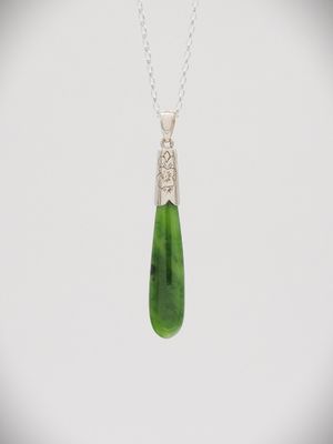 Moko Pounamu NZ Genuine Greenstone and Sterling Silver Drop Pendant - P39S