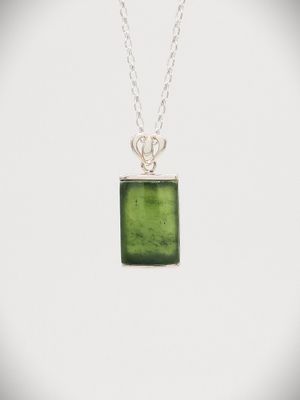 Moko Pounamu NZ Genuine Greenstone and Sterling Silver Rectangle Pendant - P44S