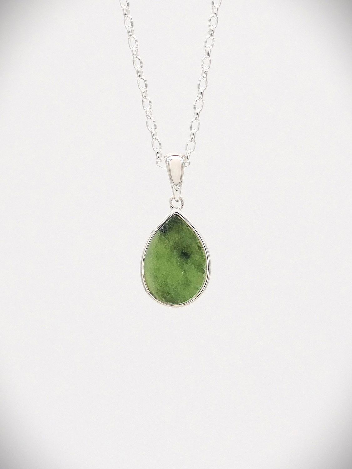 Moko Pounamu Greenstone and Sterling Silver Teardrop Pendant - P31S