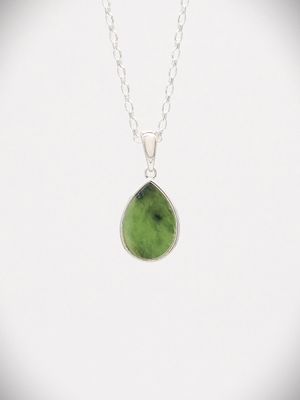 Moko Pounamu Greenstone and Sterling Silver Teardrop Pendant - P31S