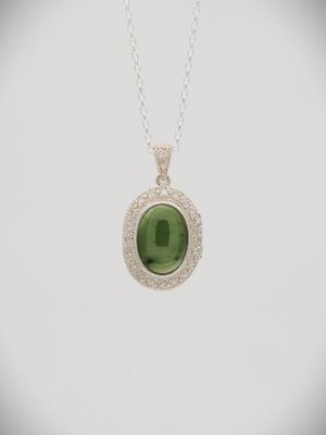 Moko Pounamu Locket NZ Genuine Kahurangi Greenstone, White Sapphires & Sterling Silver Lrg - P31LS