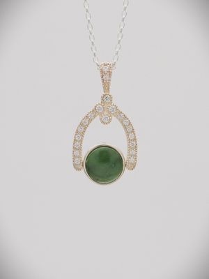 Moko Pounamu NZ Genuine Greenstone, Black Jade  and Silver with White Sapphire Pendant Sml - P38S