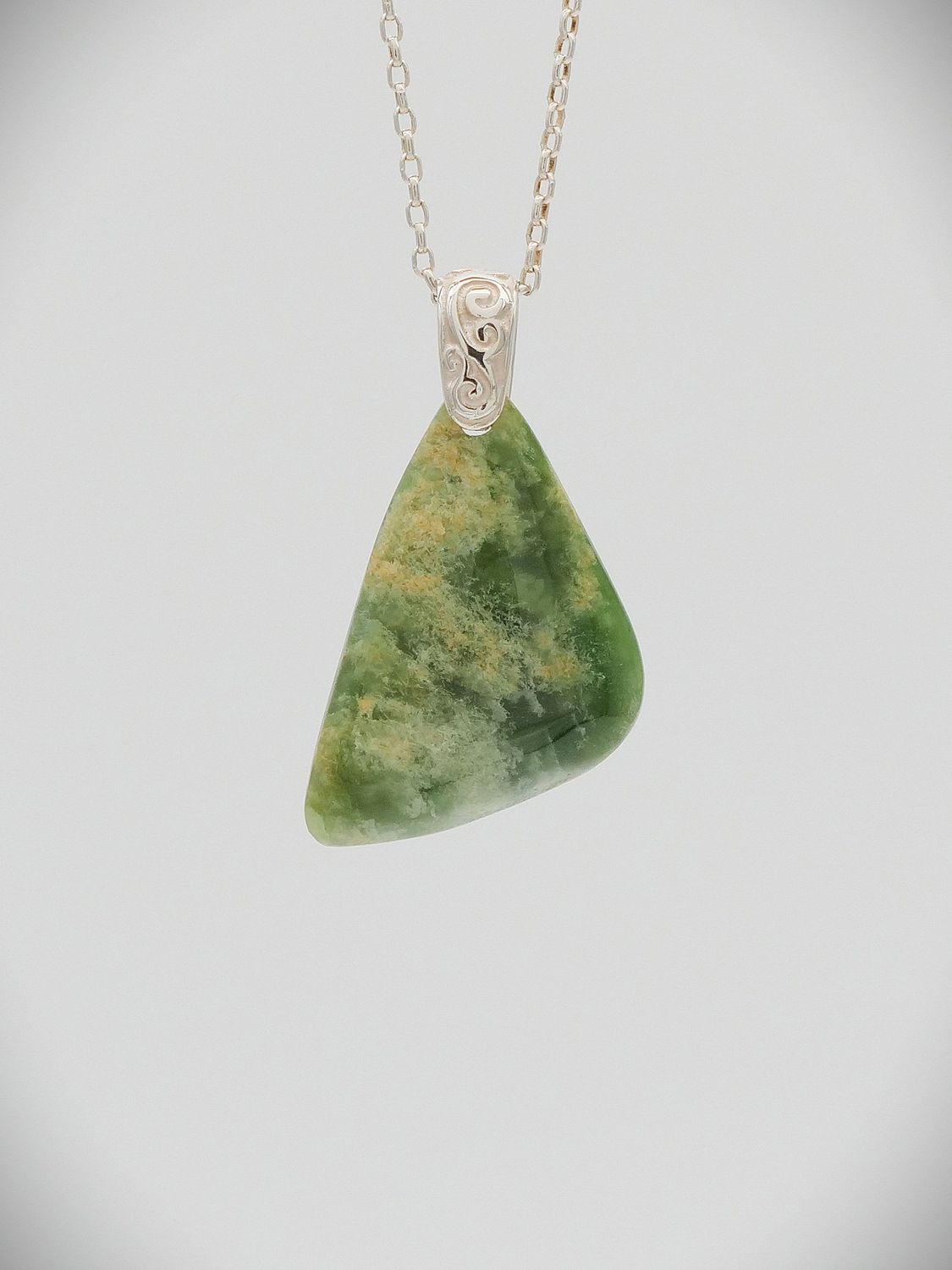 Moko Pounamu Kuru (Drop) NZ Genuine Kahurangi Flower Greenstone & Sterling Silver - Takarau