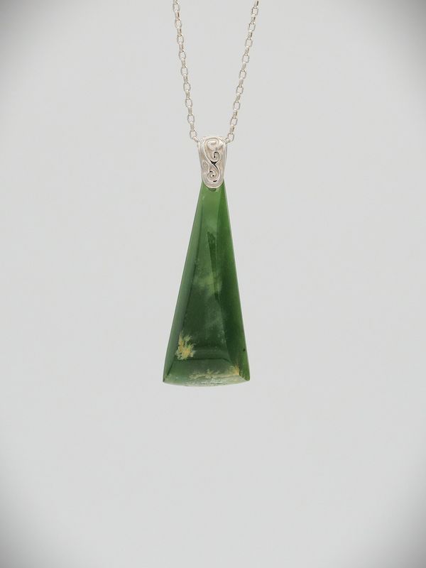 Moko Pounamu Kuru (Drop) NZ Genuine Kahurangi Flower Greenstone & Sterling Silver - Moawhango