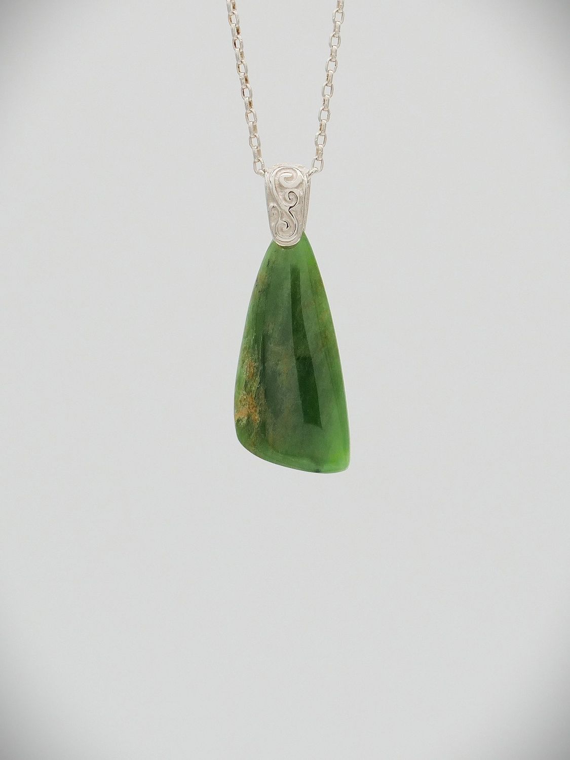 Moko Pounamu Kuru (Drop) NZ Genuine Kahurangi Flower Greenstone & Sterling Silver - Te Pakiaka