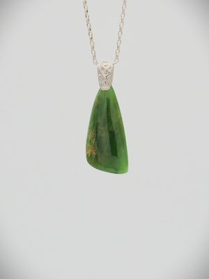 Moko Pounamu Kuru (Drop) NZ Genuine Kahurangi Flower Greenstone & Sterling Silver - Te Pakiaka