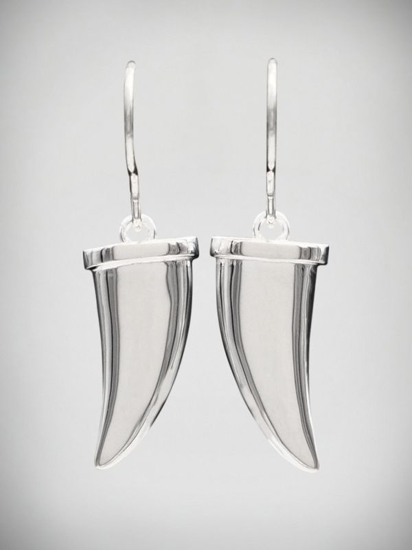 Moko Pounamu Sharks Tooth Sterling Silver Drop Earrings - ST2