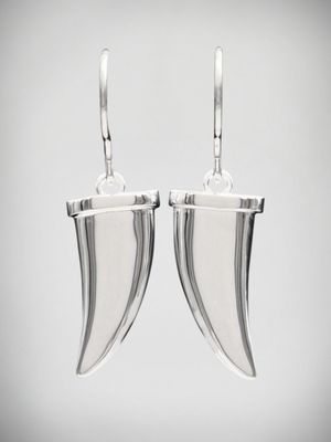 Moko Pounamu Sharks Tooth Sterling Silver Drop Earrings - ST2