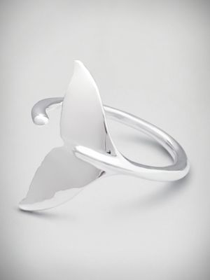 Moko Pounamu Whale Tail Sterling Silver Ring - WT3