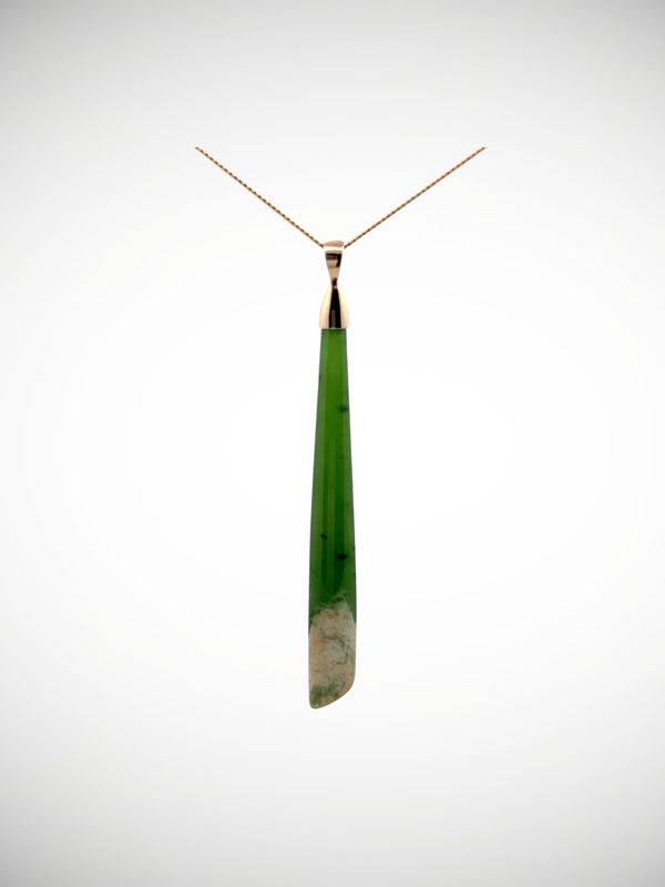 Moko Pounamu Gilt Jewellery Roimata (Teardrop) NZ Genuine Kahurangi Marsden Flower Greenstone & 9ct Gold - Kanawera