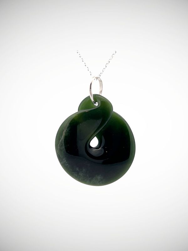 Moko Pounamu Single Pikorua NZ Genuine Kawakawa Greenstone & Sterling Silver - Te Waewae