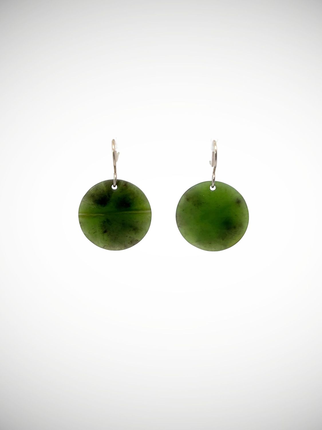 Moko Pounamu Porohita (Disc) NZ Genuine Auhunga Greenstone & Sterling Silver Earrings - Taiporoporo
