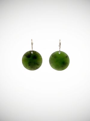 Moko Pounamu Porohita (Disc) NZ Genuine Auhunga Greenstone & Sterling Silver Earrings - Taiporoporo